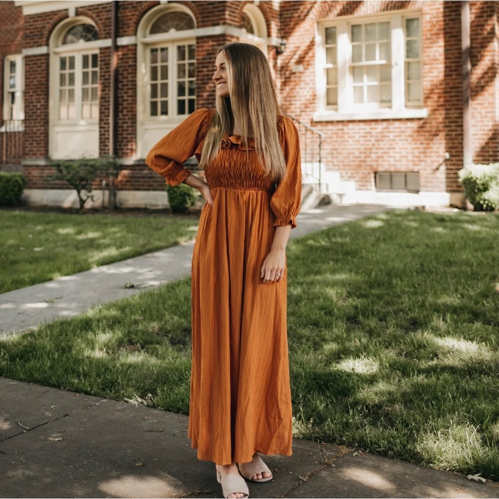 Thanksgiving dress. Smocked holiday  Maxi Dress. Size M